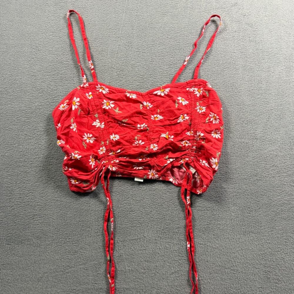 NWT Hollister Red Diasy Floral Ruched Drawstring Front Cami Crop Tank Top Small